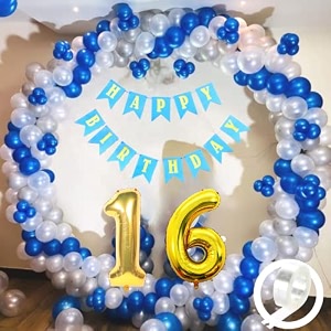 flyloons 16th birthday decoration items for boys with blue silver and white balloons blue happy birthday banner arch tape foil balloon number 16