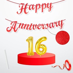 flyloons 16th happy anniversary banner red decorations kit for men women wedding anniversary banner items without balloons