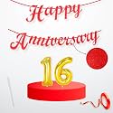 Flyloons 16th Happy Anniversary Banner Red Decorations Kit for Men Women Wedding Anniversary Banner Items without Balloons