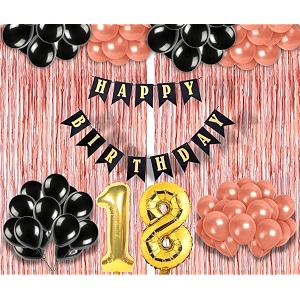 flyloons 18th birthday decoration items for girls with black and rose gold balloons black happy birthday banner rose gold foil curtain foil balloon number 18