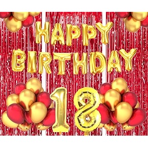 flyloons 18th birthday decoration items for girls boys husband wife valentine with gold and red balloons golden happy birthday banner red foil curtains foil balloon number 18