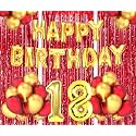 Flyloons 18th Birthday Decoration items for Girls Boys Husband Wife Valentine with Gold and Red Balloons, Golden Happy Birthday Banner, Red Foil curtains, Foil Balloon number 18