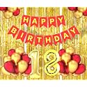 Flyloons 18th Birthday Decoration items for Girls Boys Husband Wife Valentine with Gold and Red Balloons, Red Happy Birthday Banner, Golden Foil curtains, Foil Balloon number 18