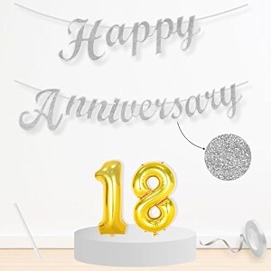 flyloons 18th happy anniversary banner silver decorations kit for men women wedding anniversary banner items without balloons