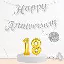 Flyloons 18th Happy Anniversary Banner Silver Decorations Kit for Men Women Wedding Anniversary Banner Items without Balloons