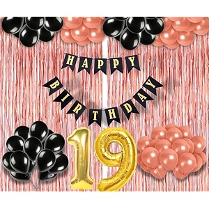 flyloons 19th birthday decoration items for girls with black and rose gold balloons black happy birthday banner rose gold foil curtain foil balloon number 19