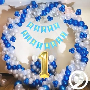 flyloons 1st birthday decoration items for boys with blue silver and white balloons blue happy birthday banner arch tape foil balloon number 1