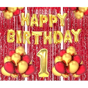 flyloons 1st birthday decoration items for girls boys husband wife valentine with gold and red balloons golden happy birthday banner red foil curtains foil balloon number 1