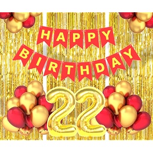 flyloons 22nd birthday decoration items for girls boys husband wife valentine with gold and red balloons red happy birthday banner golden foil curtains foil balloon number 22