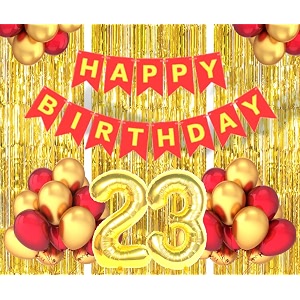 flyloons 23rd birthday decoration items for girls boys husband wife valentine with gold and red balloons red happy birthday banner golden foil curtains foil balloon number 23