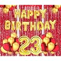 Flyloons 23rd Birthday Decoration items for Girls Boys Husband Wife Valentine with Gold and Red Balloons, Golden Happy Birthday Banner, Red Foil curtains, Foil Balloon number 23