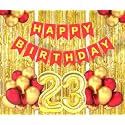 Flyloons 23rd Birthday Decoration items for Girls Boys Husband Wife Valentine with Gold and Red Balloons, Red Happy Birthday Banner, Golden Foil curtains, Foil Balloon number 23