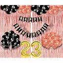 Flyloons 23rd Birthday Decoration items for Girls with Black and Rose Gold Balloons, Black Happy Birthday Banner, Rose Gold Foil Curtain, Foil Balloon number 23