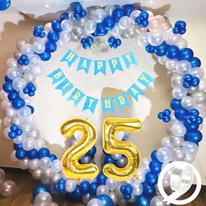 flyloons 25th birthday decoration items for boys with blue silver and white balloons blue happy birthday banner arch tape foil balloon number 25