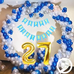 flyloons 27th birthday decoration items for boys with blue silver and white balloons blue happy birthday banner arch tape foil balloon number 27