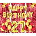 Flyloons 27th Birthday Decoration items for Girls Boys Husband Wife Valentine with Gold and Red Balloons, Golden Happy Birthday Banner, Red Foil curtains, Foil Balloon number 27