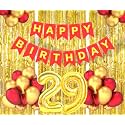 Flyloons 29th Birthday Decoration items for Girls Boys Husband Wife Valentine with Gold and Red Balloons, Red Happy Birthday Banner, Golden Foil curtains, Foil Balloon number 29