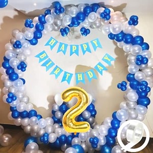 flyloons 2nd birthday decoration items for boys with blue silver and white balloons blue happy birthday banner arch tape foil balloon number 2