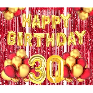 flyloons 30th birthday decoration items for girls boys husband wife valentine with gold and red balloons golden happy birthday banner red foil curtains foil balloon number 30