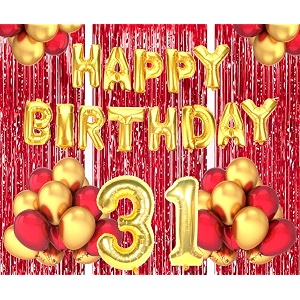 flyloons 31st birthday decoration items for girls boys husband wife valentine with gold and red balloons golden happy birthday banner red foil curtains foil balloon number 31