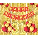 Flyloons 31st Birthday Decoration items for Girls Boys Husband Wife Valentine with Gold and Red Balloons, Red Happy Birthday Banner, Golden Foil curtains, Foil Balloon number 31