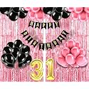 Flyloons 31st Birthday Decoration items for Girls with Black and Pink Balloons, Black Happy Birthday Banner, Pink Foil Curtain, Foil Balloon number 31