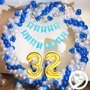 flyloons 32nd birthday decoration items for boys with blue silver and white balloons blue happy birthday banner arch tape foil balloon number 32