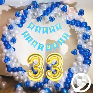 flyloons 33rd birthday decoration items for boys with blue silver and white balloons blue happy birthday banner arch tape foil balloon number 33