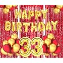 Flyloons 33rd Birthday Decoration items for Girls Boys Husband Wife Valentine with Gold and Red Balloons, Golden Happy Birthday Banner, Red Foil curtains, Foil Balloon number 33