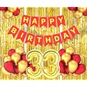 Flyloons 33rd Birthday Decoration items for Girls Boys Husband Wife Valentine with Gold and Red Balloons, Red Happy Birthday Banner, Golden Foil curtains, Foil Balloon number 33