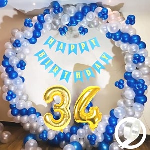 flyloons 34th birthday decoration items for boys with blue silver and white balloons blue happy birthday banner arch tape foil balloon number 34