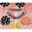 Flyloons 34th Birthday Decoration items for Girls with Black and Rose Gold Balloons, Black Happy Birthday Banner, Rose Gold Foil Curtain, Foil Balloon number 34