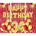 Flyloons 34th Birthday Decoration items for Girls Boys Husband Wife Valentine with Gold and Red Balloons, Golden Happy Birthday Banner, Red Foil curtains, Foil Balloon number 34