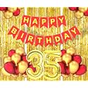 Flyloons 35th Birthday Decoration items for Girls Boys Husband Wife Valentine with Gold and Red Balloons, Red Happy Birthday Banner, Golden Foil curtains, Foil Balloon number 35