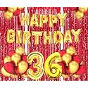 Flyloons 36th Birthday Decoration items for Girls Boys Husband Wife Valentine with Gold and Red Balloons, Golden Happy Birthday Banner, Red Foil curtains, Foil Balloon number 36