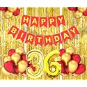 Flyloons 36th Birthday Decoration items for Girls Boys Husband Wife Valentine with Gold and Red Balloons, Red Happy Birthday Banner, Golden Foil curtains, Foil Balloon number 36