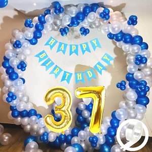 flyloons 37th birthday decoration items for boys with blue silver and white balloons blue happy birthday banner arch tape foil balloon number 37