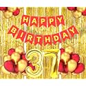 Flyloons 37th Birthday Decoration items for Girls Boys Husband Wife Valentine with Gold and Red Balloons, Red Happy Birthday Banner, Golden Foil curtains, Foil Balloon number 37