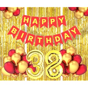 flyloons 38th birthday decoration items for girls boys husband wife valentine with gold and red balloons red happy birthday banner golden foil curtains foil balloon number 38