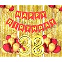 Flyloons 38th Birthday Decoration items for Girls Boys Husband Wife Valentine with Gold and Red Balloons, Red Happy Birthday Banner, Golden Foil curtains, Foil Balloon number 38