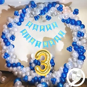 flyloons 3rd birthday decoration items for boys with blue silver and white balloons blue happy birthday banner arch tape foil balloon number 3