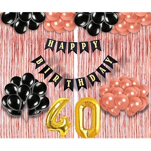flyloons 40th birthday decoration items for girls with black and rose gold balloons black happy birthday banner rose gold foil curtain foil balloon number 40