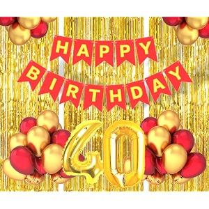 flyloons 40th birthday decoration items for girls boys husband wife valentine with gold and red balloons red happy birthday banner golden foil curtains foil balloon number 40