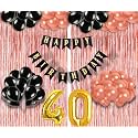 Flyloons 40th Birthday Decoration items for Girls with Black and Rose Gold Balloons, Black Happy Birthday Banner, Rose Gold Foil Curtain, Foil Balloon number 40