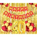 Flyloons 40th Birthday Decoration items for Girls Boys Husband Wife Valentine with Gold and Red Balloons, Red Happy Birthday Banner, Golden Foil curtains, Foil Balloon number 40