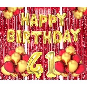 flyloons 41st birthday decoration items for girls boys husband wife valentine with gold and red balloons golden happy birthday banner red foil curtains foil balloon number 41
