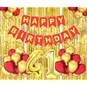 Flyloons 41st Birthday Decoration items for Girls Boys Husband Wife Valentine with Gold and Red Balloons, Red Happy Birthday Banner, Golden Foil curtains, Foil Balloon number 41