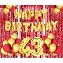 Flyloons 43rd Birthday Decoration items for Girls Boys Husband Wife Valentine with Gold and Red Balloons, Golden Happy Birthday Banner, Red Foil curtains, Foil Balloon number 43