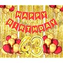 Flyloons 43rd Birthday Decoration items for Girls Boys Husband Wife Valentine with Gold and Red Balloons, Red Happy Birthday Banner, Golden Foil curtains, Foil Balloon number 43