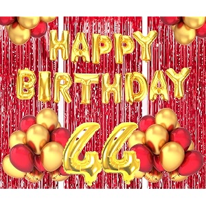 flyloons 44th birthday decoration items for girls boys husband wife valentine with gold and red balloons golden happy birthday banner red foil curtains foil balloon number 44